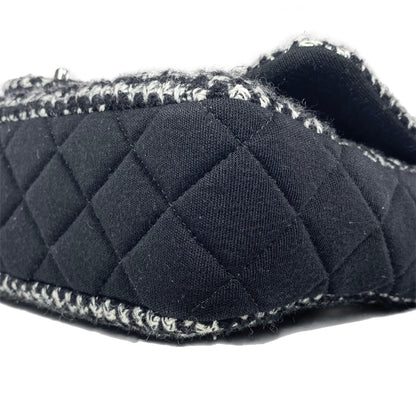 Chanel Black and Ecru Tweed Jersey Quilted Large Flap Bag