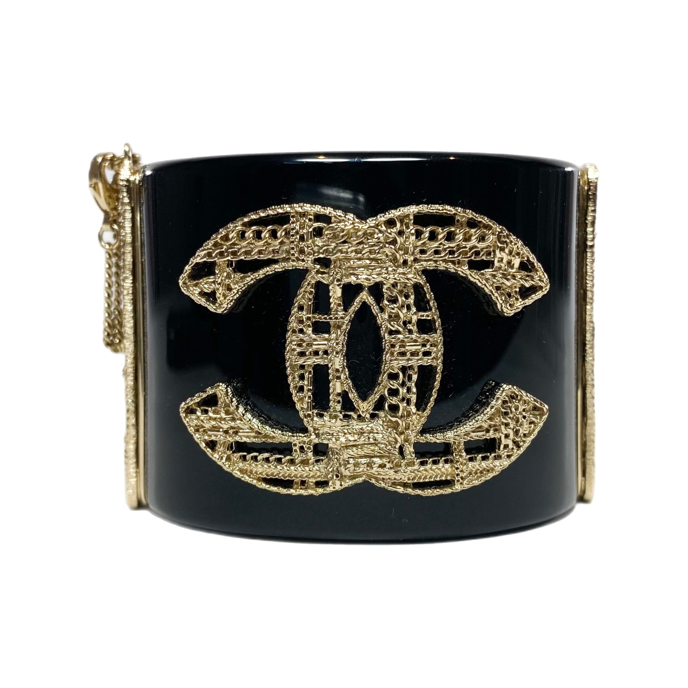 Chanel Black Resin and Gold Filigree CC Cuff