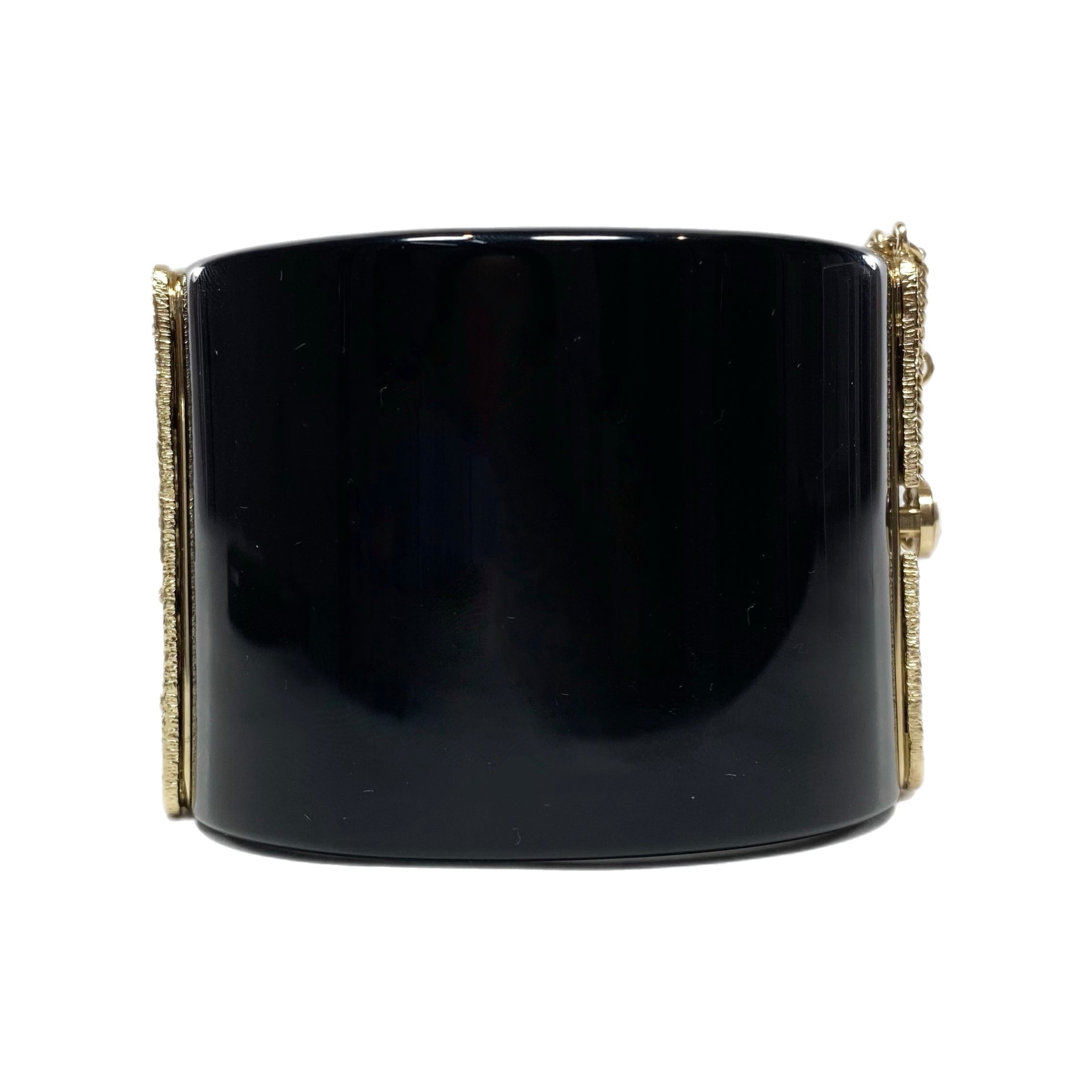 Chanel Black Resin and Gold Filigree CC Cuff