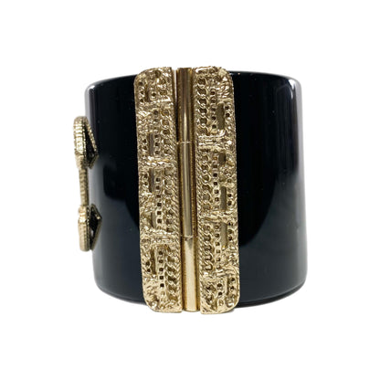 Chanel Black Resin and Gold Filigree CC Cuff