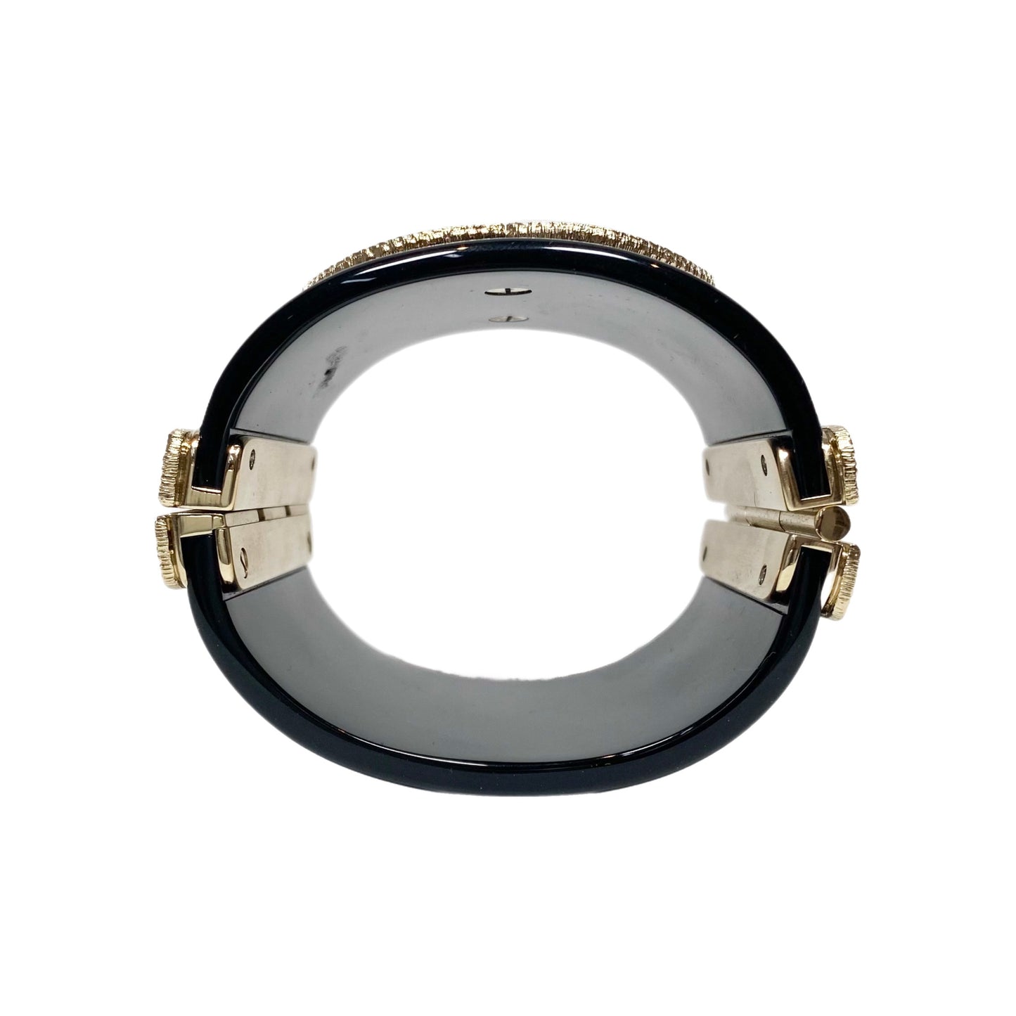 Chanel Black Resin and Gold Filigree CC Cuff