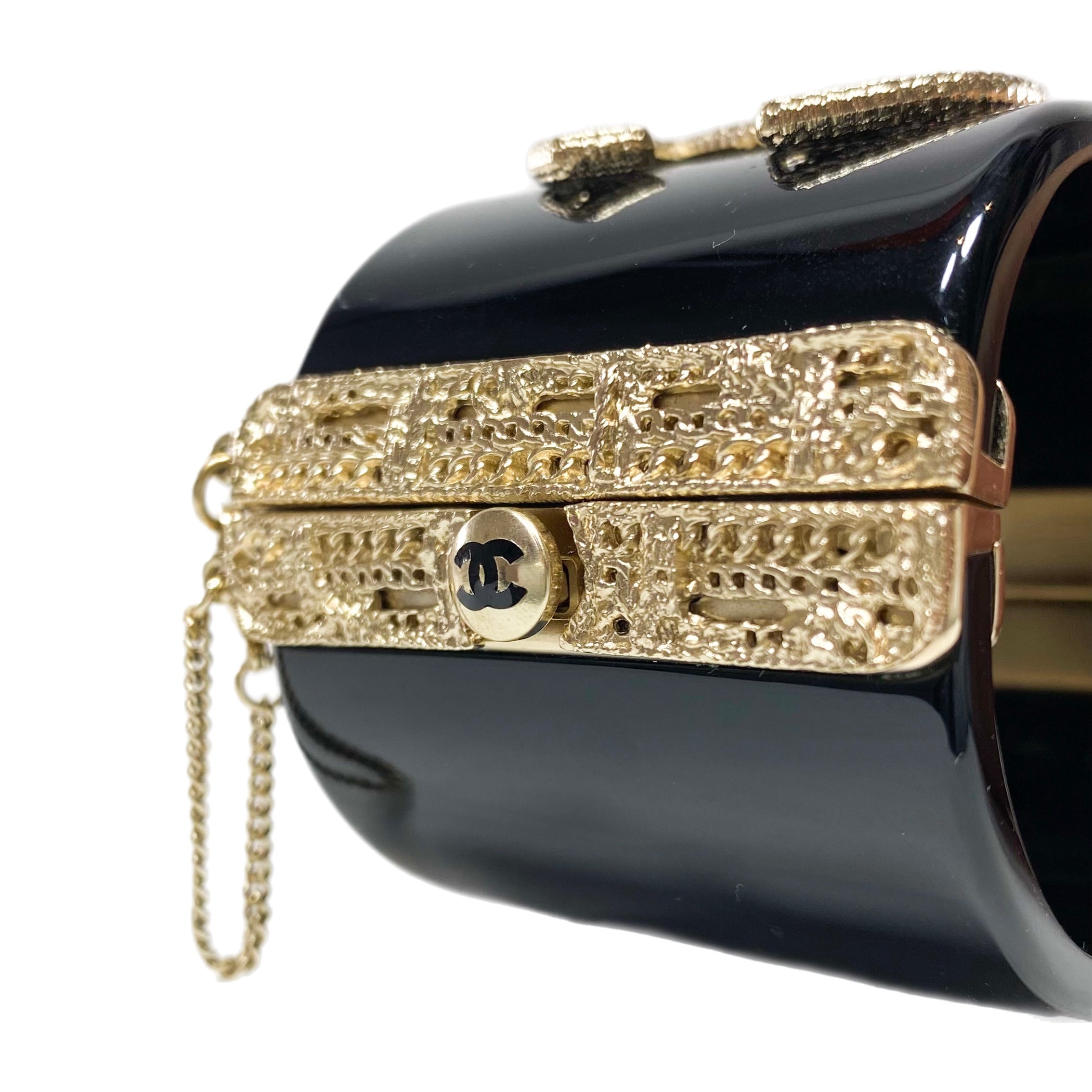 Chanel Black Resin and Gold Filigree CC Cuff