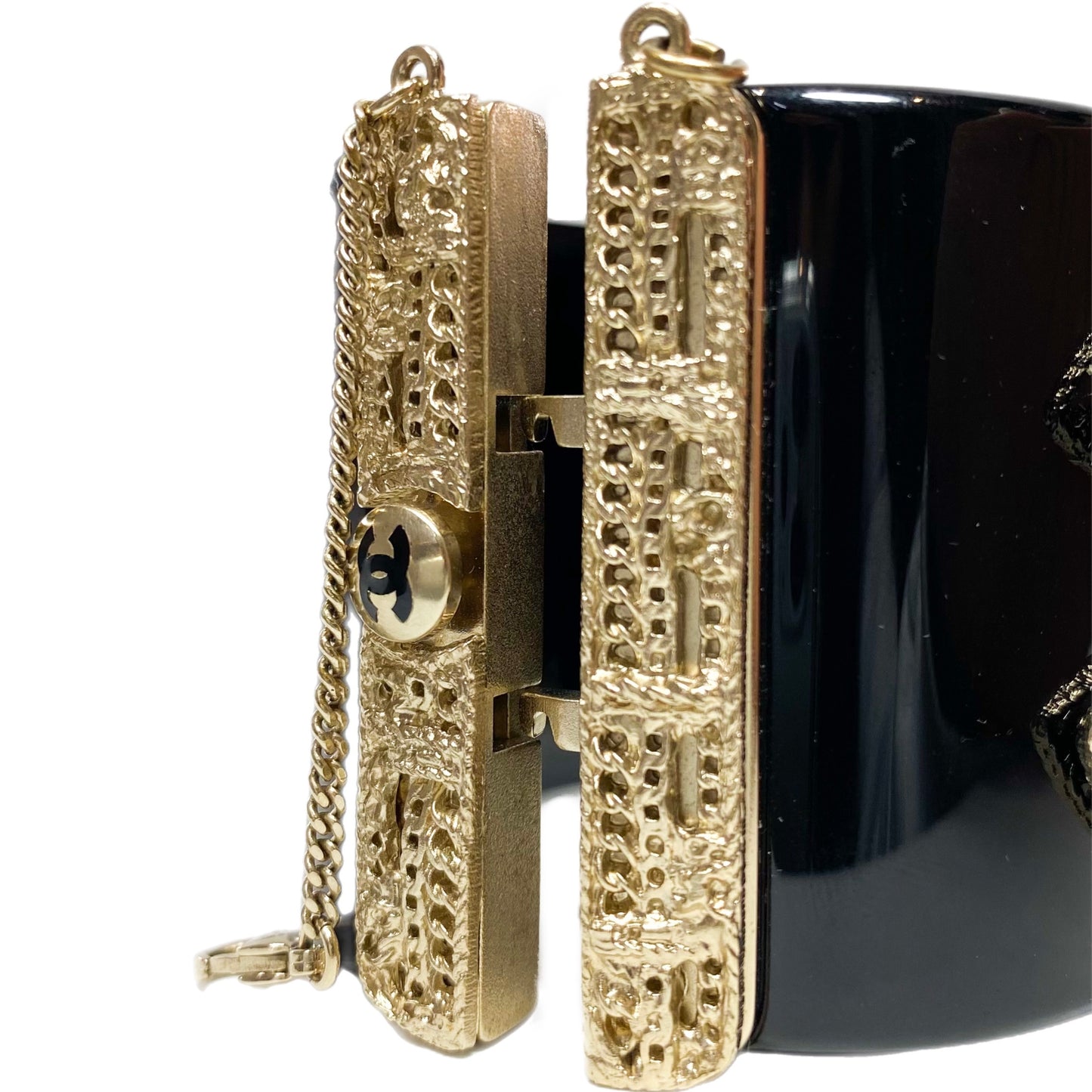 Chanel Black Resin and Gold Filigree CC Cuff
