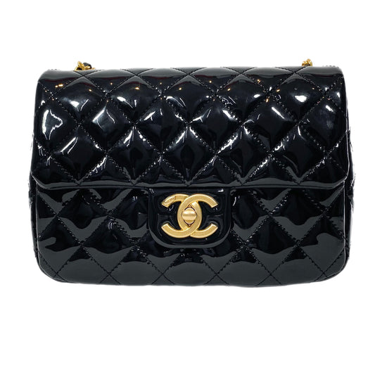 Chanel Black Patent Enamel Quilted Mini Coco Hearts Square Flap