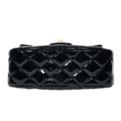 Chanel Black Patent Enamel Quilted Mini Coco Hearts Square Flap