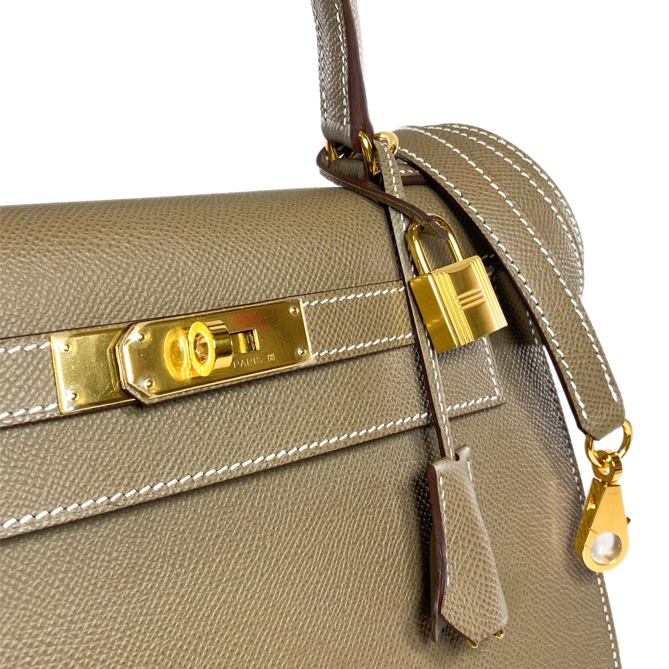 Hermes Kelly 28 Etoupe Epsom Gold Hardware