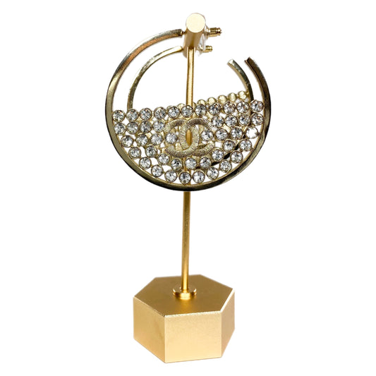 Chanel CC Light Gold Hoop Earrings with Crystals