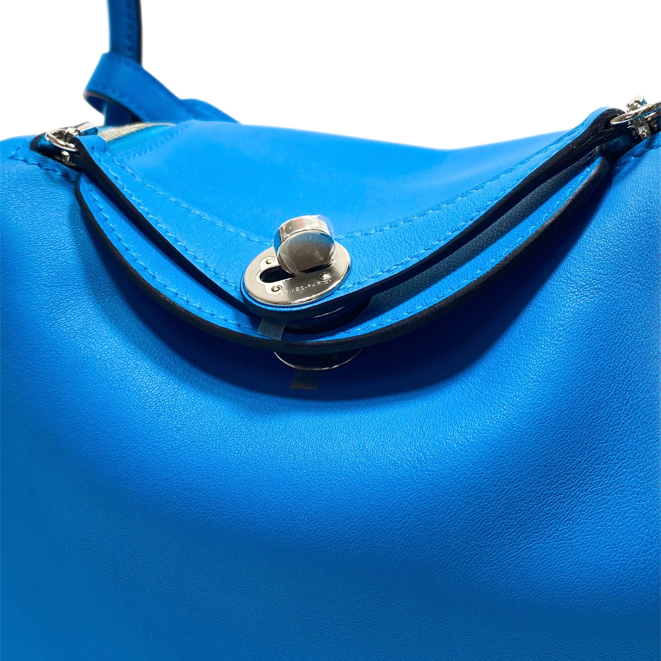 Hermes Mini Lindy In Bleu Frida, Palladium Hardware, Taurillon