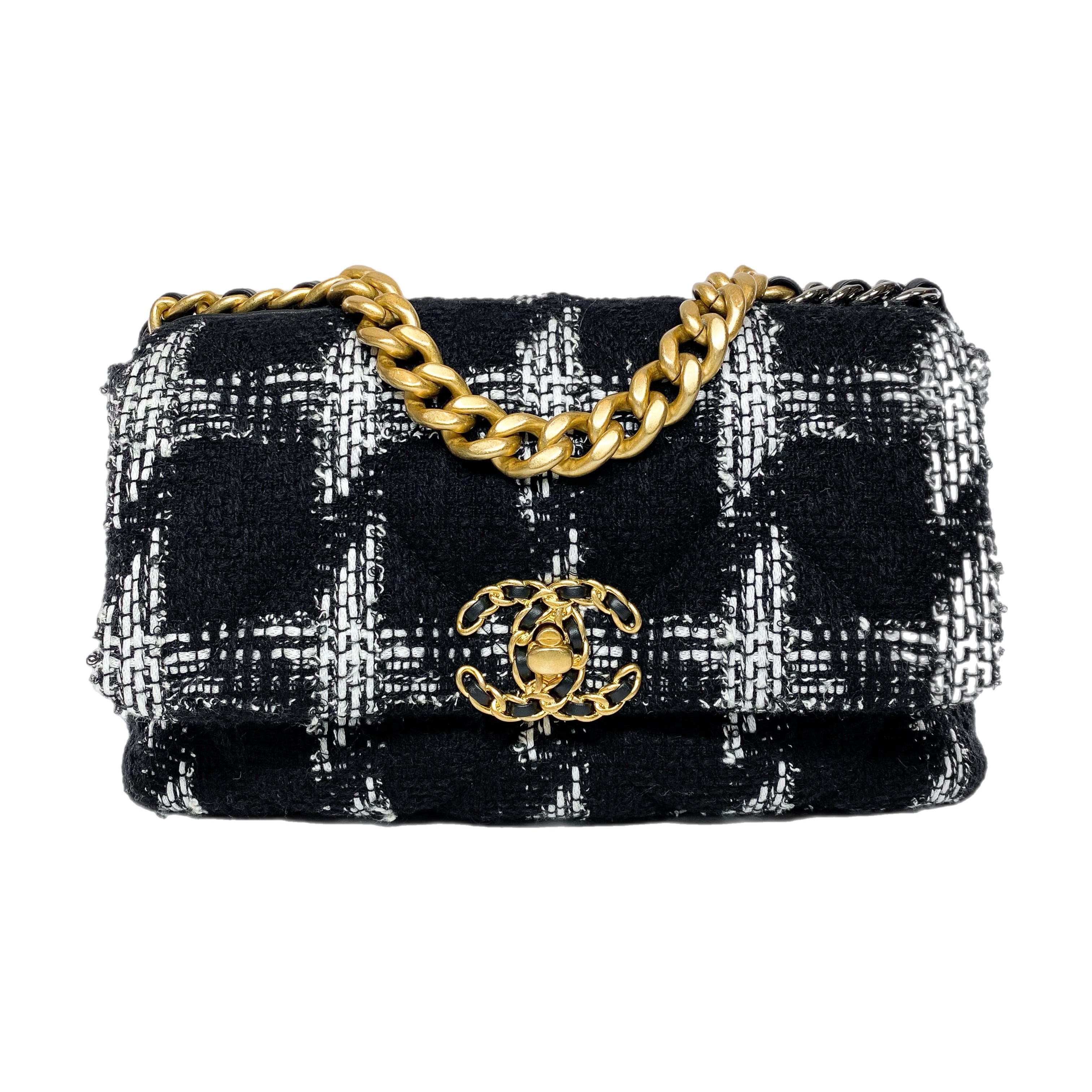 Chanel 19 Medium Black and White Tweed Flap Bag