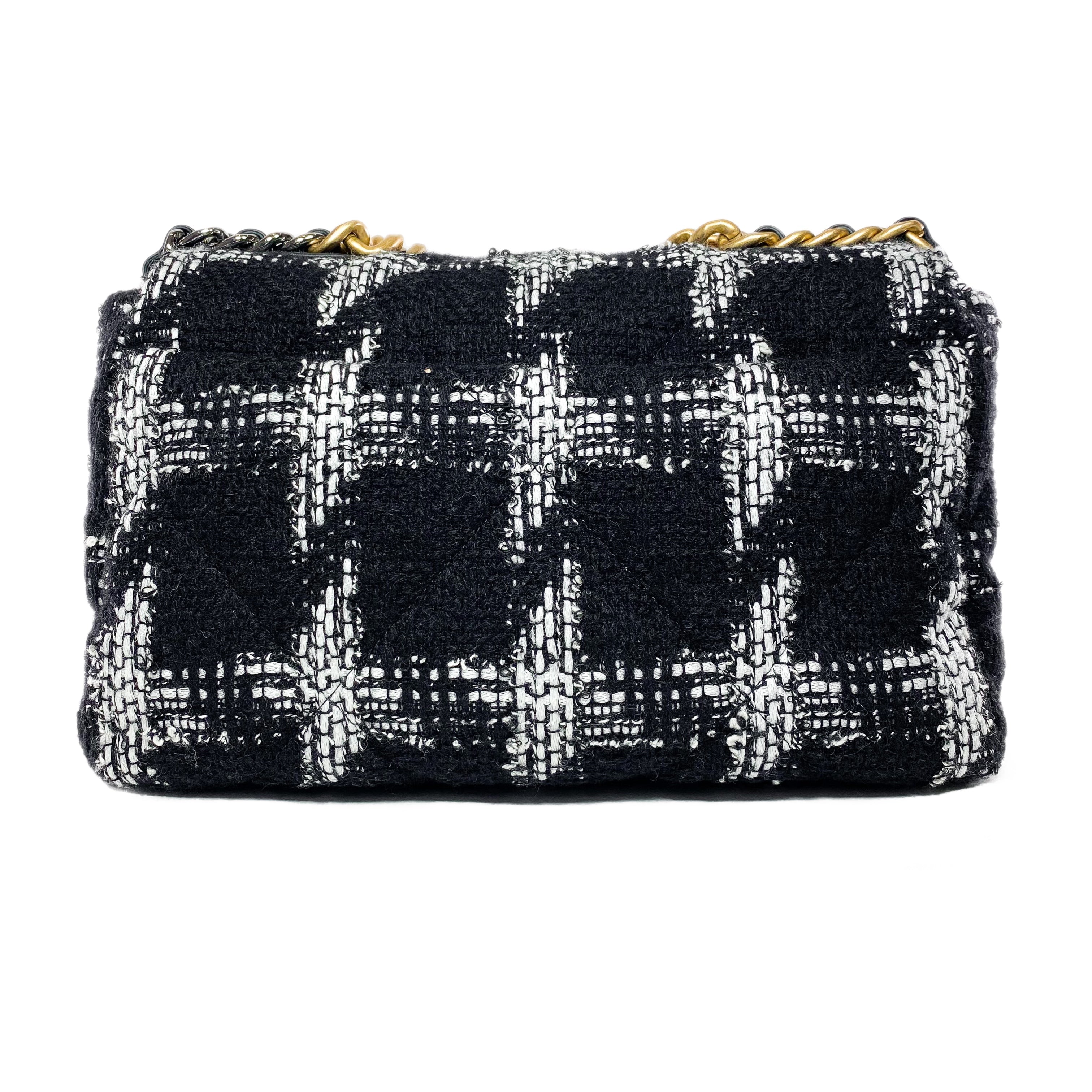 Chanel 19 Medium Black and White Tweed Flap Bag