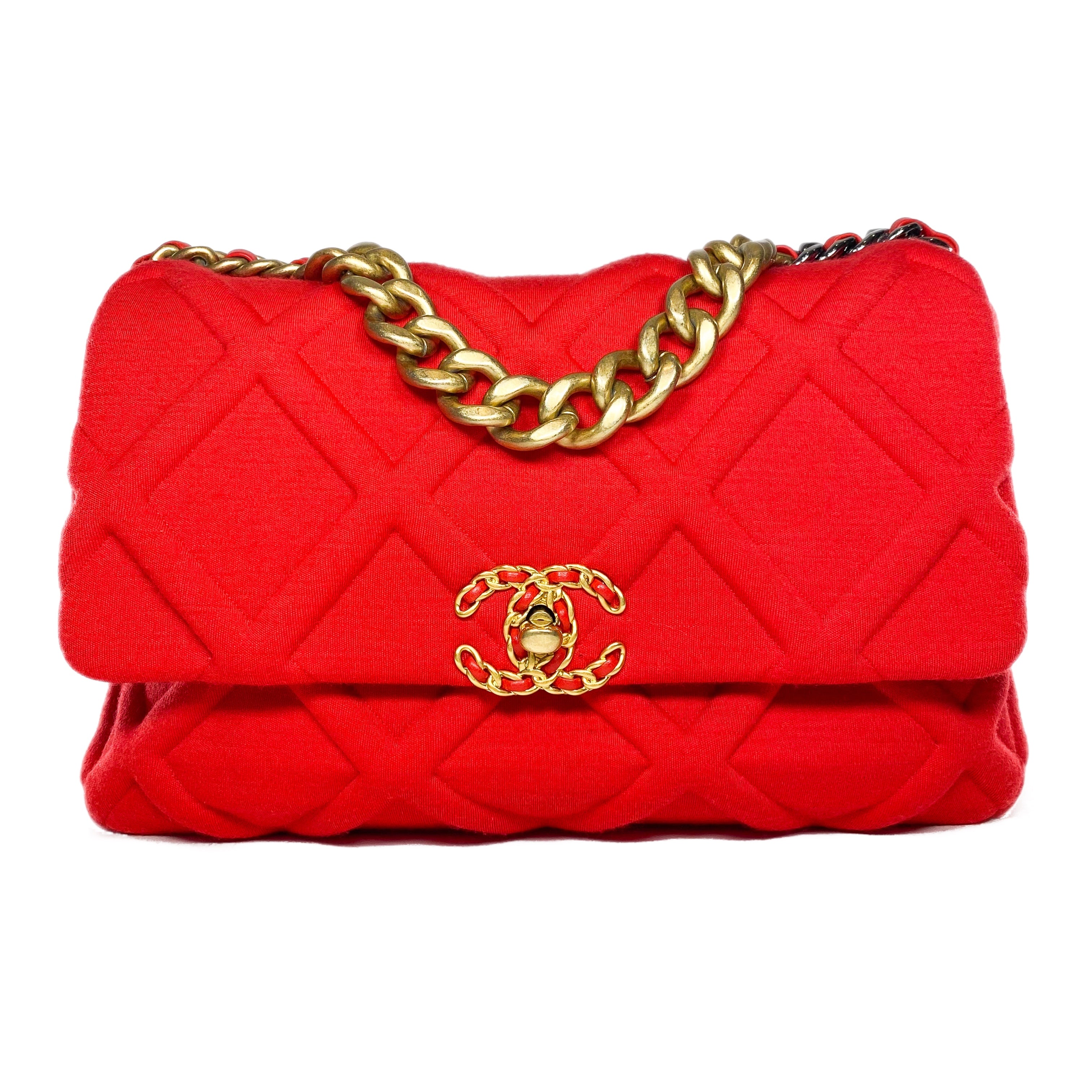 Chanel 19 Large Rouge Jersey Flap Bag