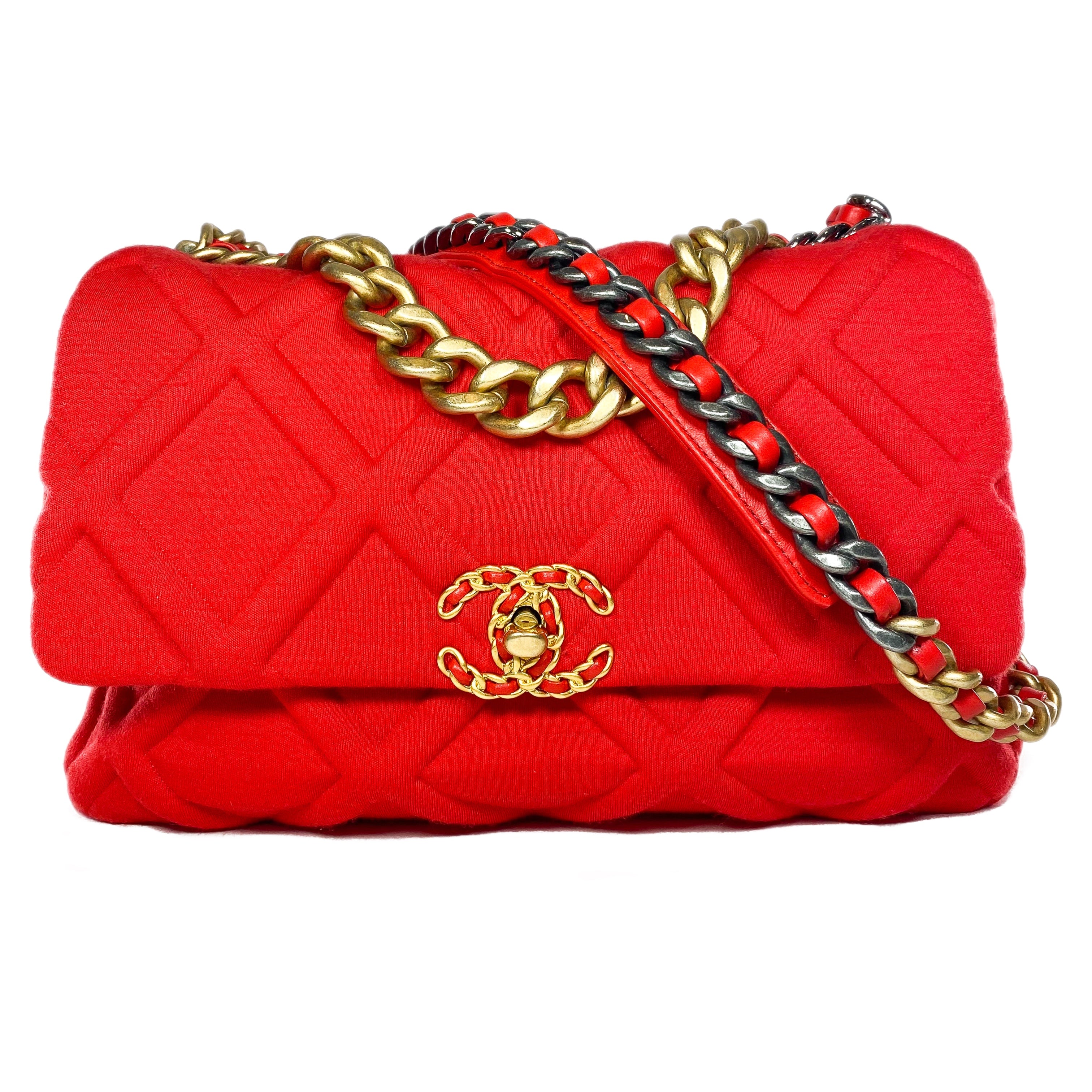 Chanel 19 Large Rouge Jersey Flap Bag