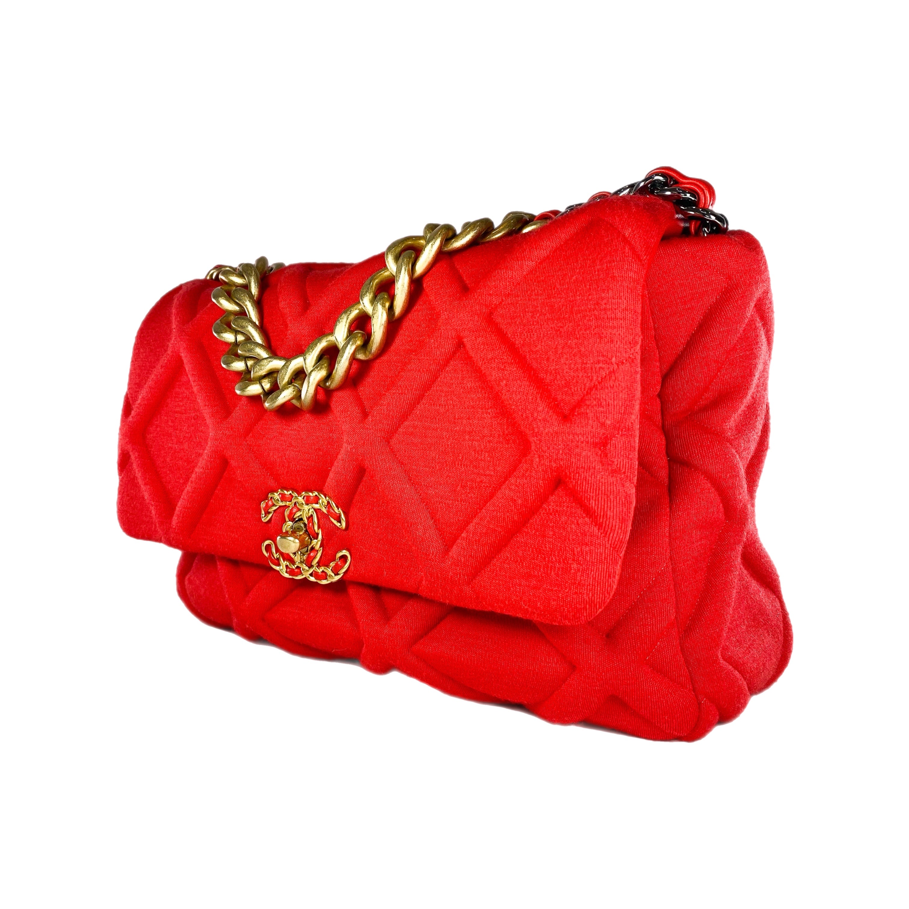 Chanel 19 Large Rouge Jersey Flap Bag