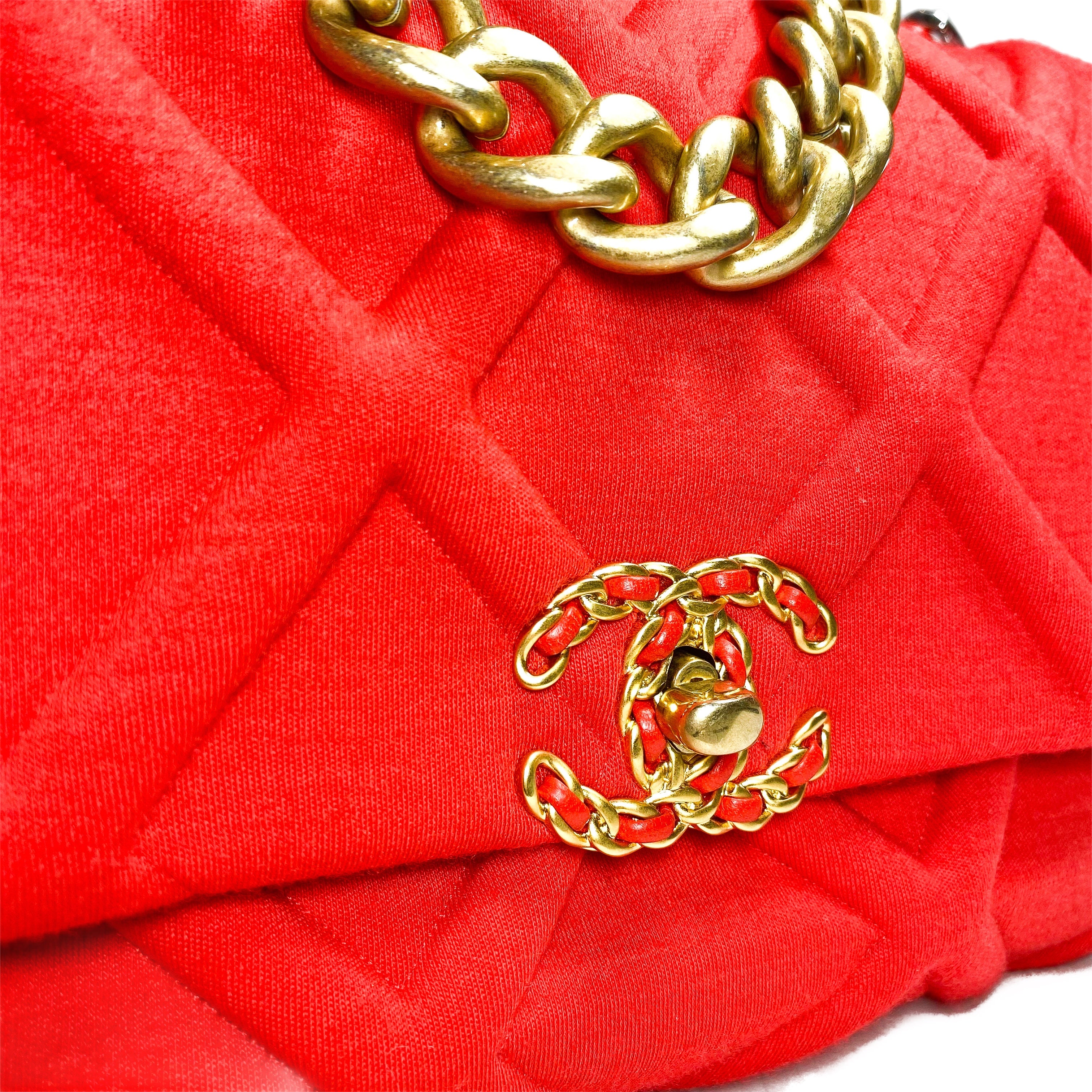 Chanel 19 Large Rouge Jersey Flap Bag