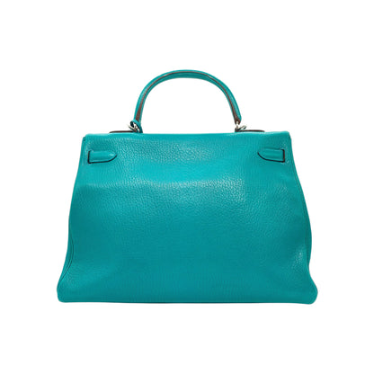 Hermes Kelly 35 Bleu Paon Clemence Palladium Hardware