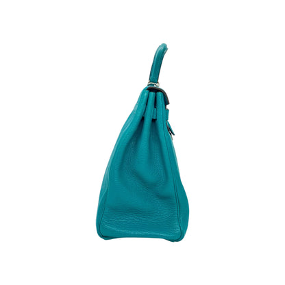 Hermes Kelly 35 Bleu Paon Clemence Palladium Hardware