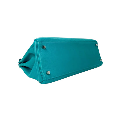 Hermes Kelly 35 Bleu Paon Clemence Palladium Hardware