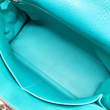 Hermes Kelly 35 Bleu Paon Clemence Palladium Hardware