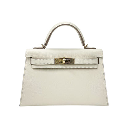 Hermes Mini Kelly 20 Craie Epsom Permabrass