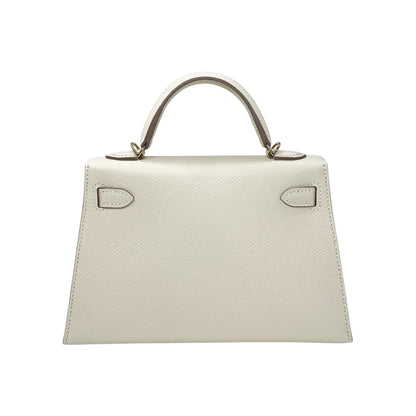 Hermes Mini Kelly 20 Craie Epsom Permabrass