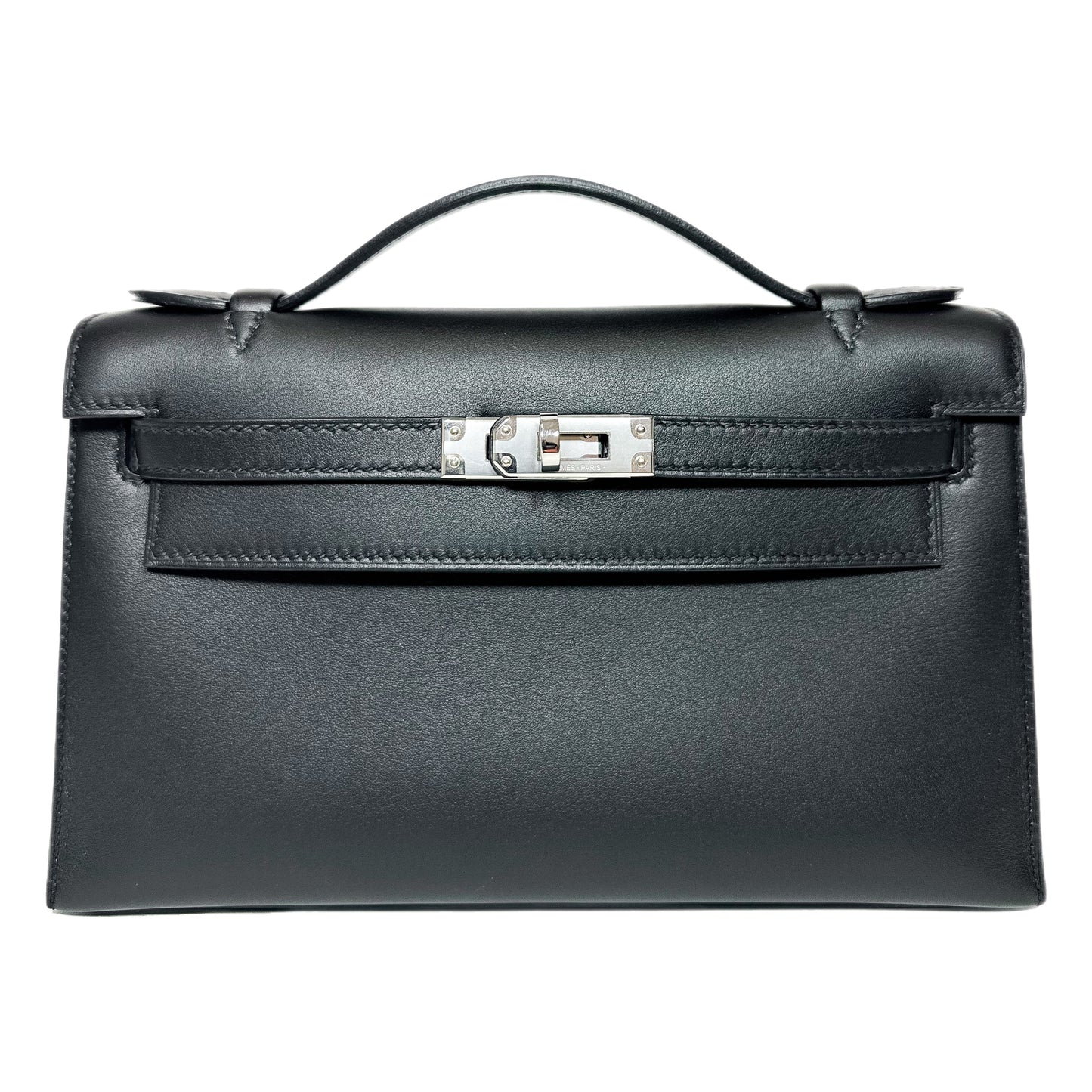 Hermes Kelly Pochette Black Swift Palladium Hardware