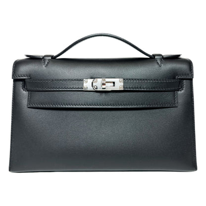 Hermes Kelly Pochette Black Swift Palladium Hardware