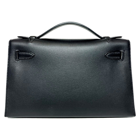 Hermes Kelly Pochette Black Swift Palladium Hardware