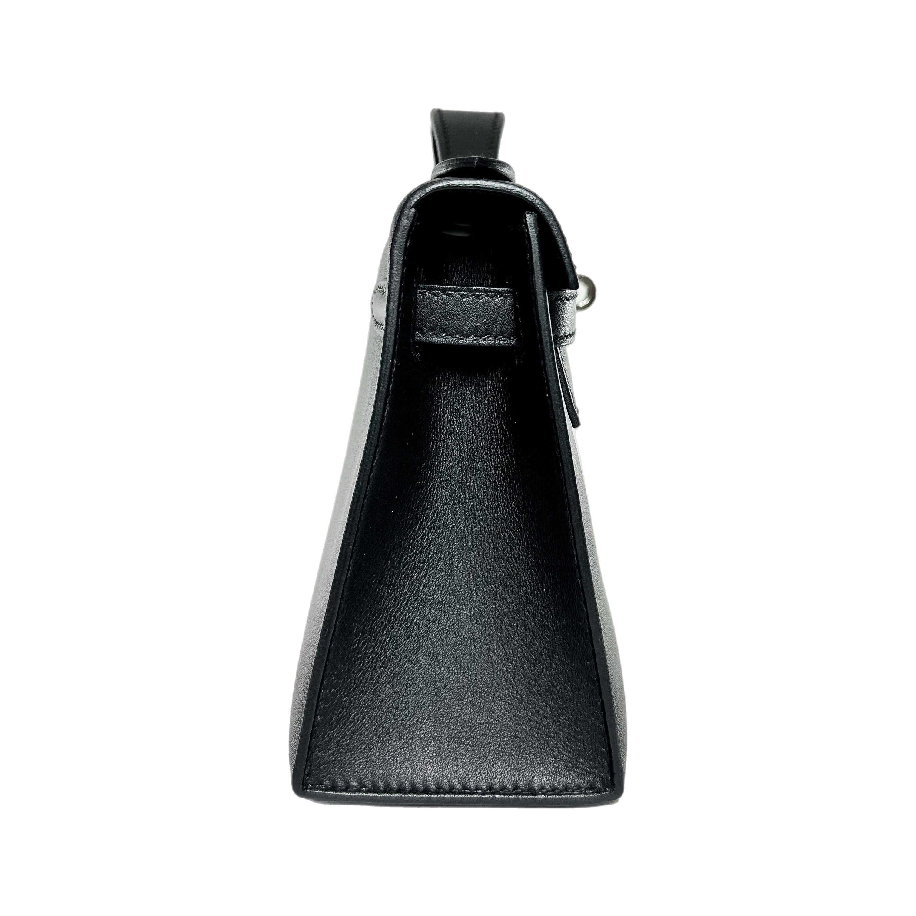 Hermes Kelly Pochette Black Swift Palladium Hardware