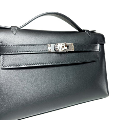 Hermes Kelly Pochette Black Swift Palladium Hardware