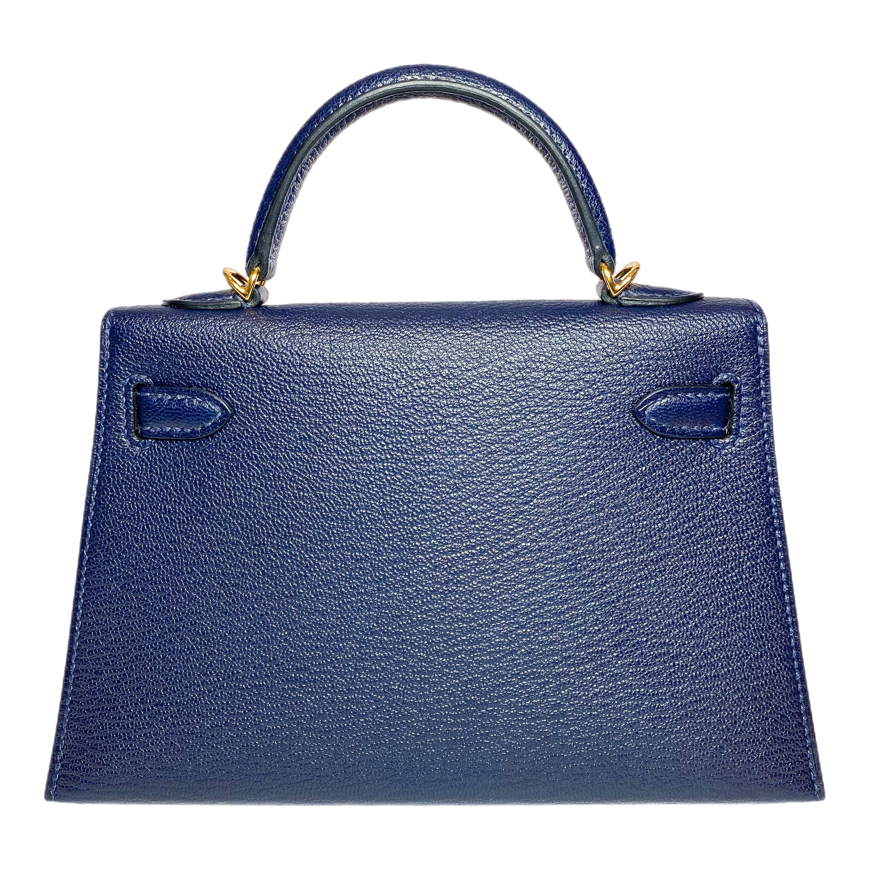 Hermes Mini Kelly 20 HSS Blue Nuit Framboise Chevre Gold Hardware