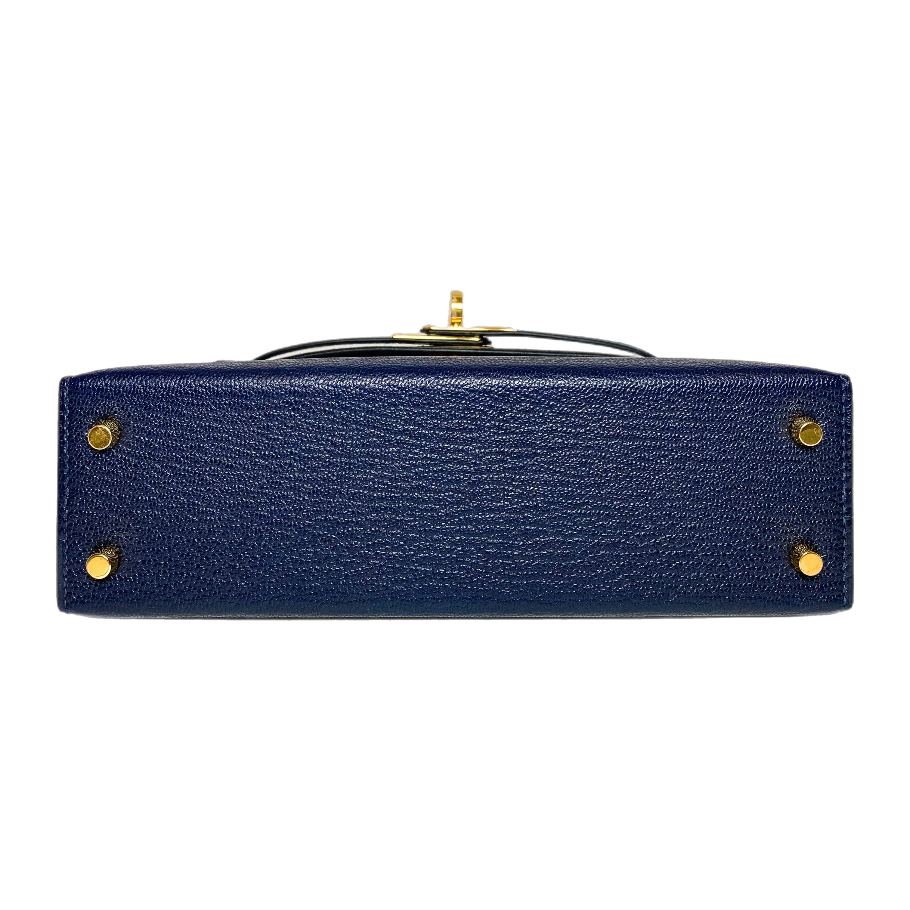 Hermes Mini Kelly 20 HSS Blue Nuit Framboise Chevre Gold Hardware
