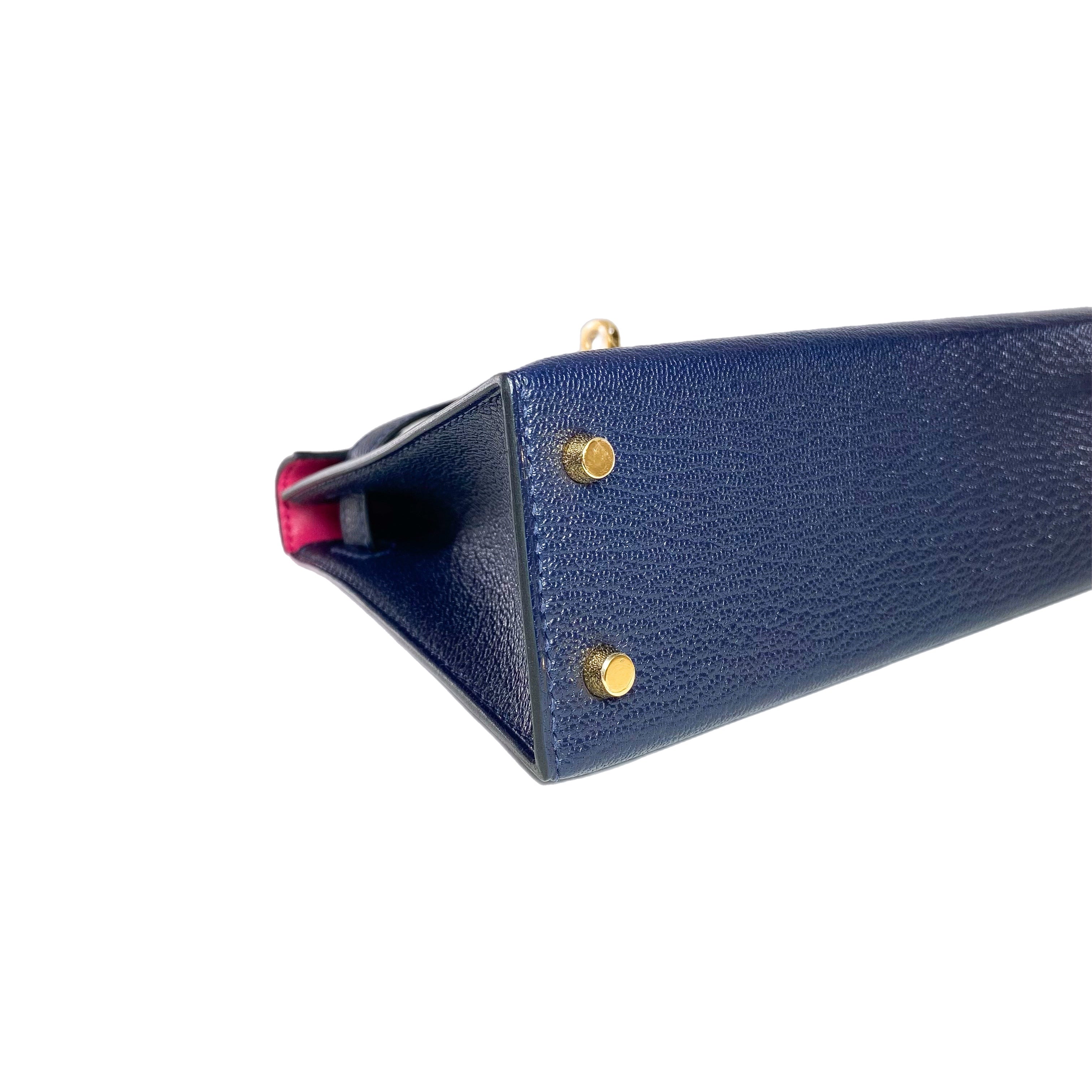Hermes Mini Kelly 20 HSS Blue Nuit Framboise Chevre Gold Hardware