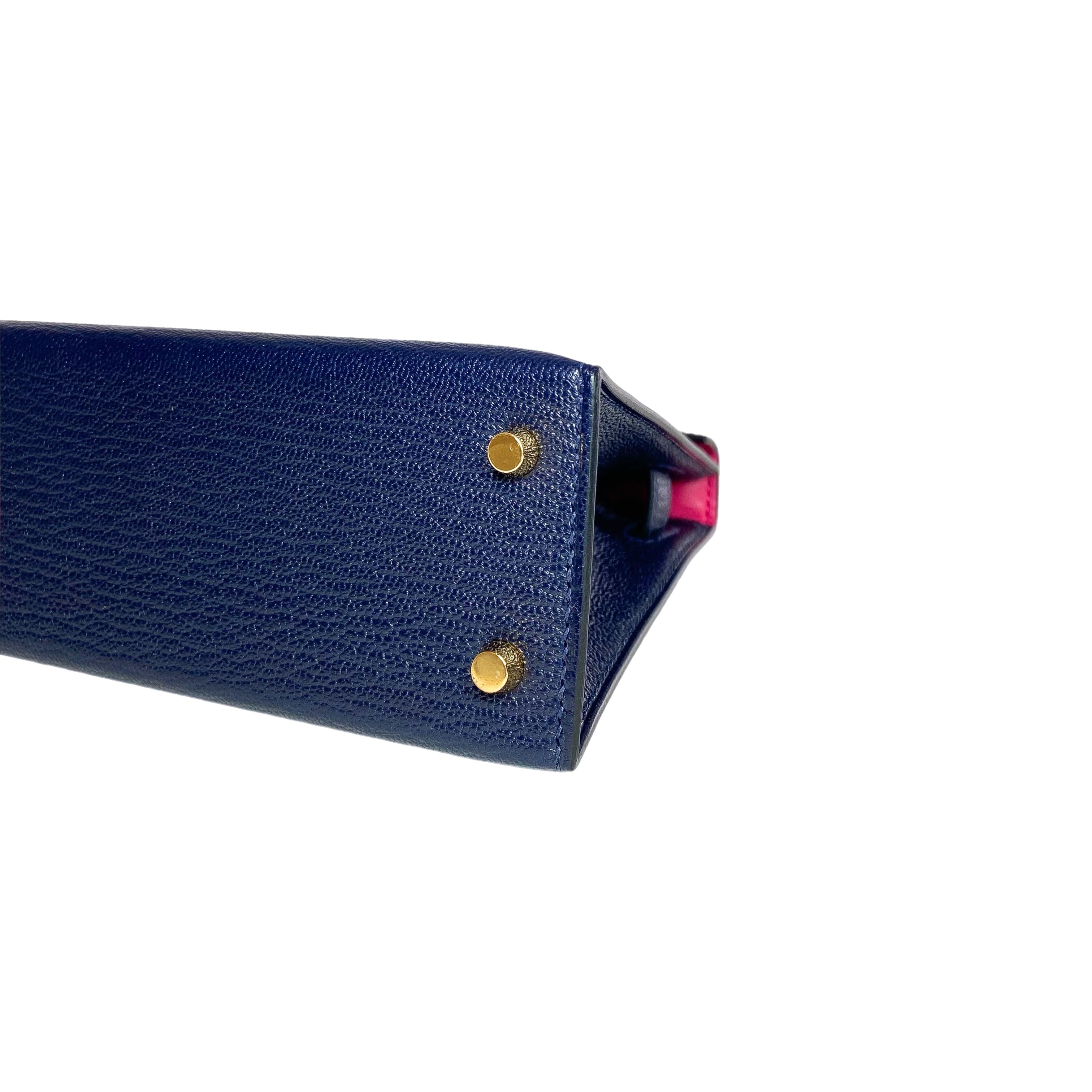 Hermes Mini Kelly 20 HSS Blue Nuit Framboise Chevre Gold Hardware