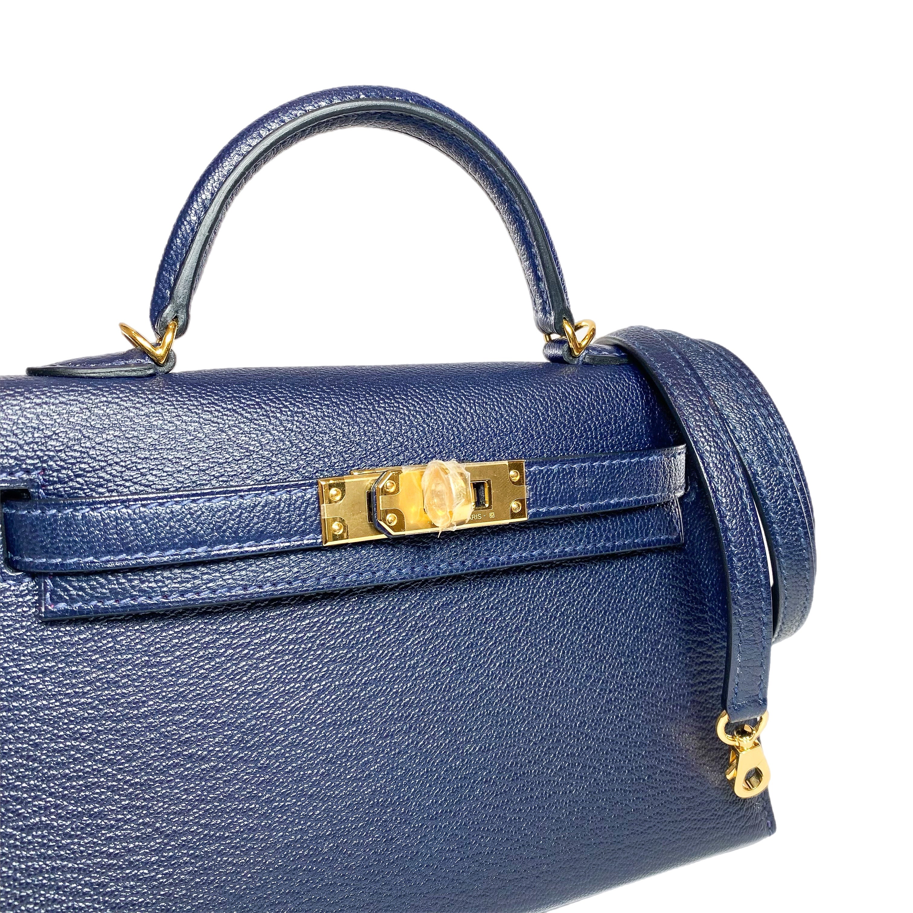 Hermes Mini Kelly 20 HSS Blue Nuit Framboise Chevre Gold Hardware