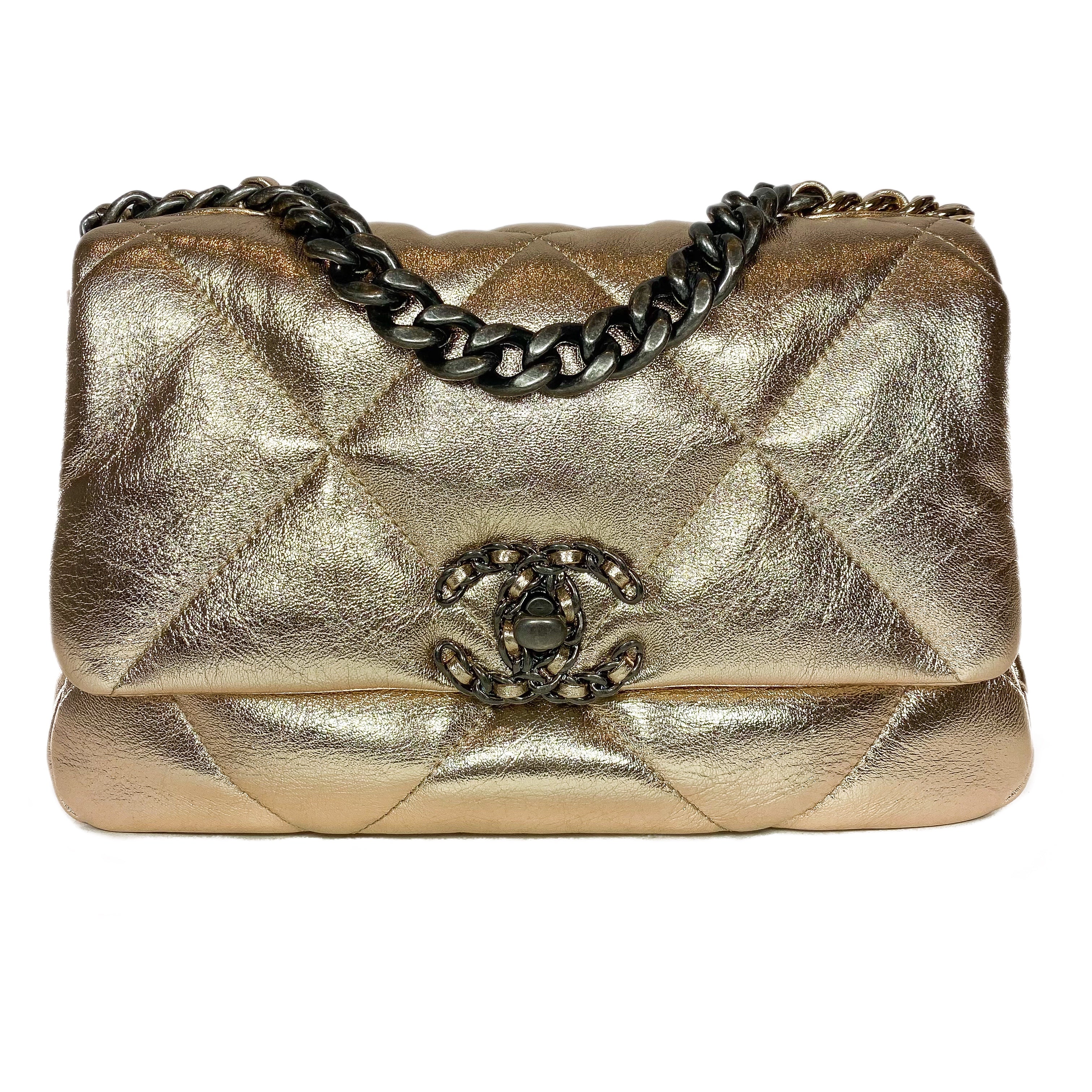 Chanel 19 Medium Metallic Rose Gold Flap Bag