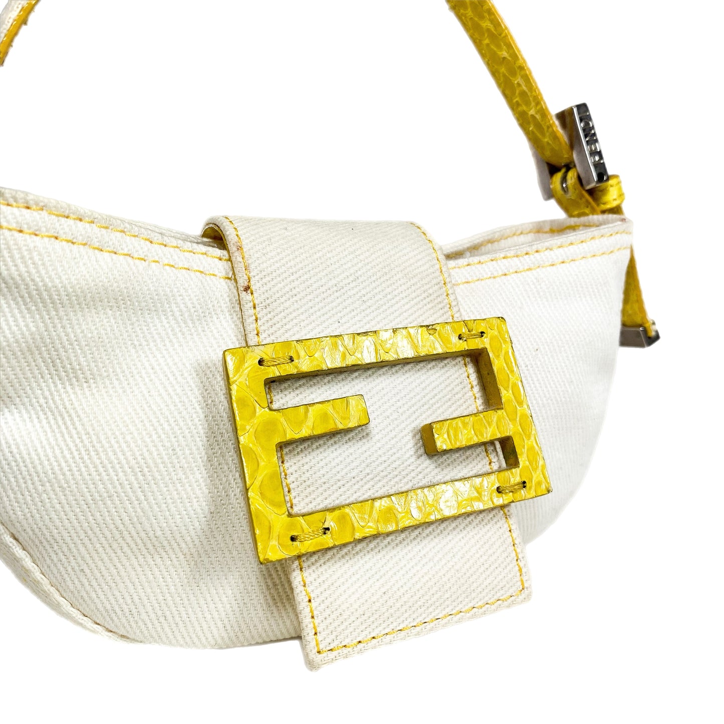 Fendi Ivory Yellow Python Mini Baguette