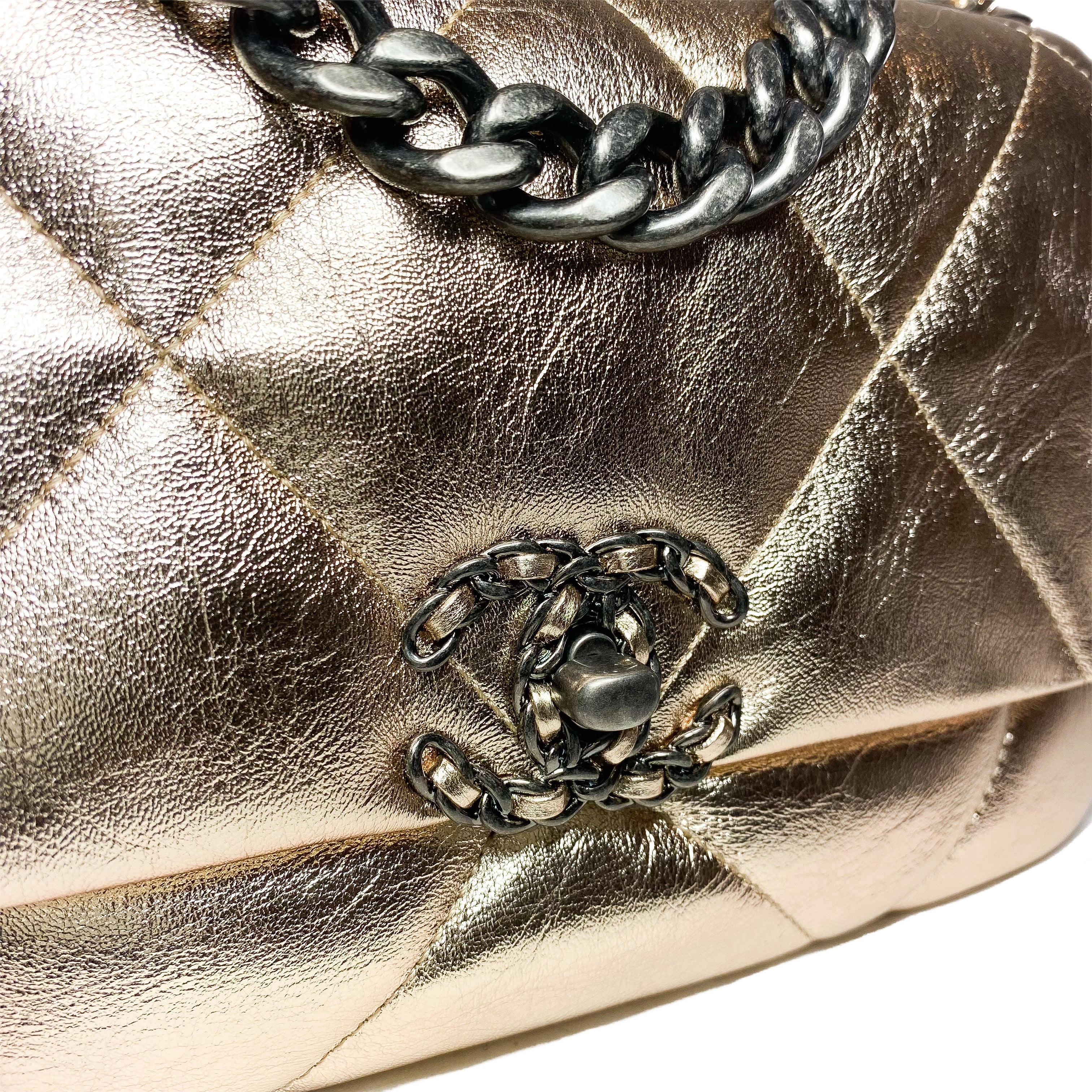 Chanel 19 Medium Metallic Rose Gold Flap Bag