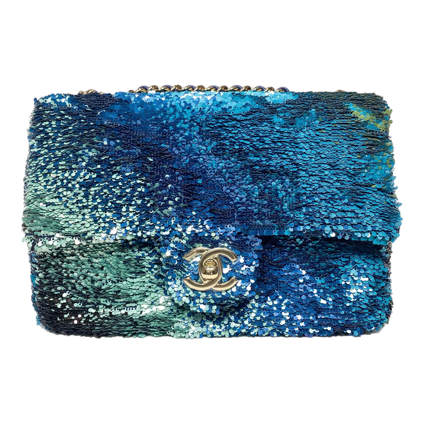 Chanel Blue Green Shaded Sequins Mini Flap Bag