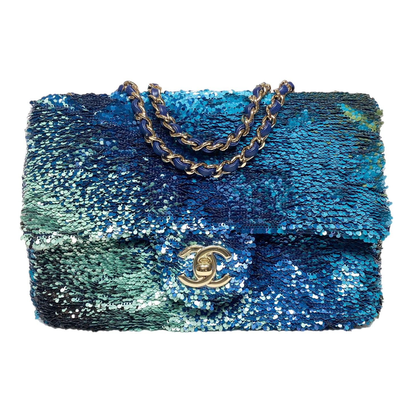 Chanel Blue Green Shaded Sequins Mini Flap Bag