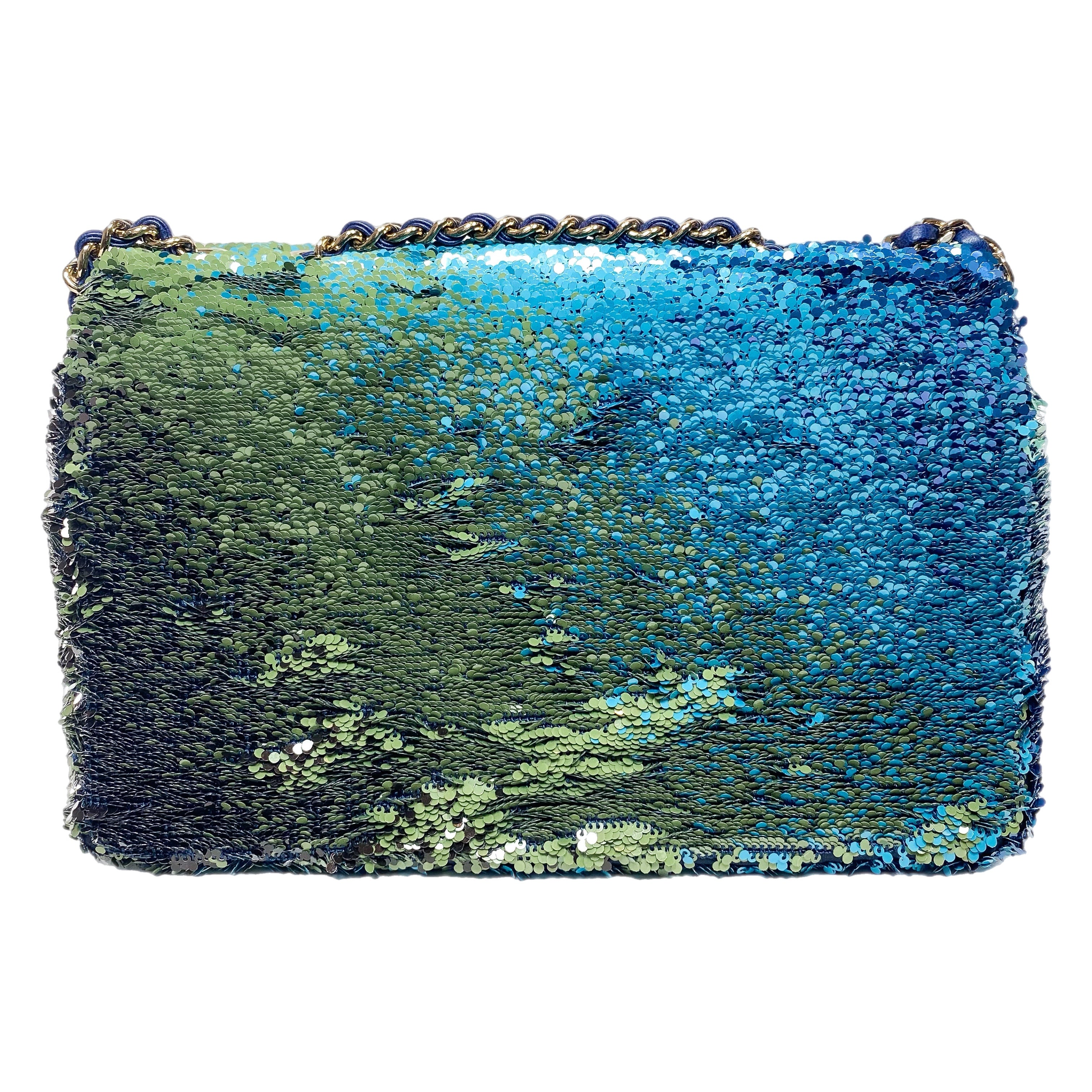Chanel Blue Green Shaded Sequins Mini Flap Bag