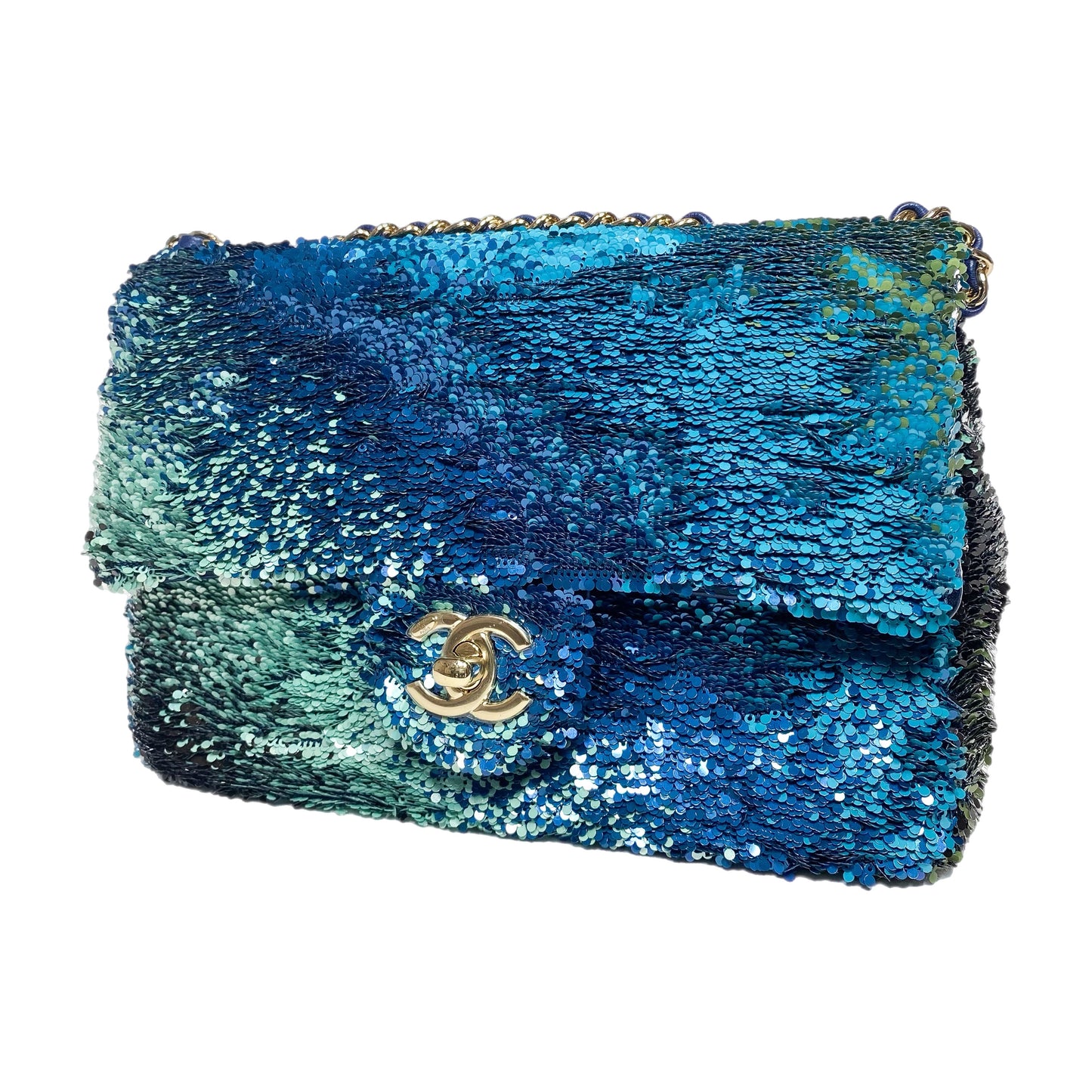 Chanel Blue Green Shaded Sequins Mini Flap Bag