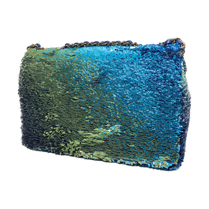 Chanel Blue Green Shaded Sequins Mini Flap Bag