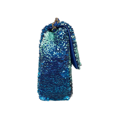 Chanel Blue Green Shaded Sequins Mini Flap Bag