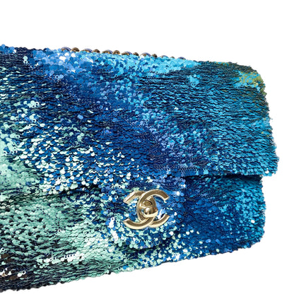 Chanel Blue Green Shaded Sequins Mini Flap Bag