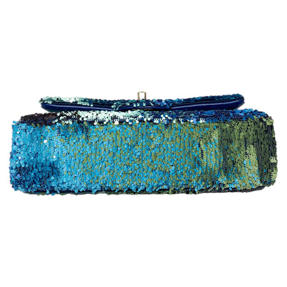 Chanel Blue Green Shaded Sequins Mini Flap Bag