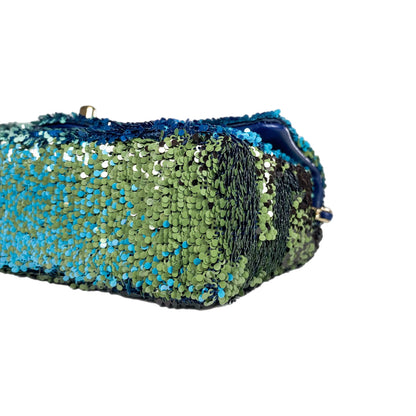 Chanel Blue Green Shaded Sequins Mini Flap Bag