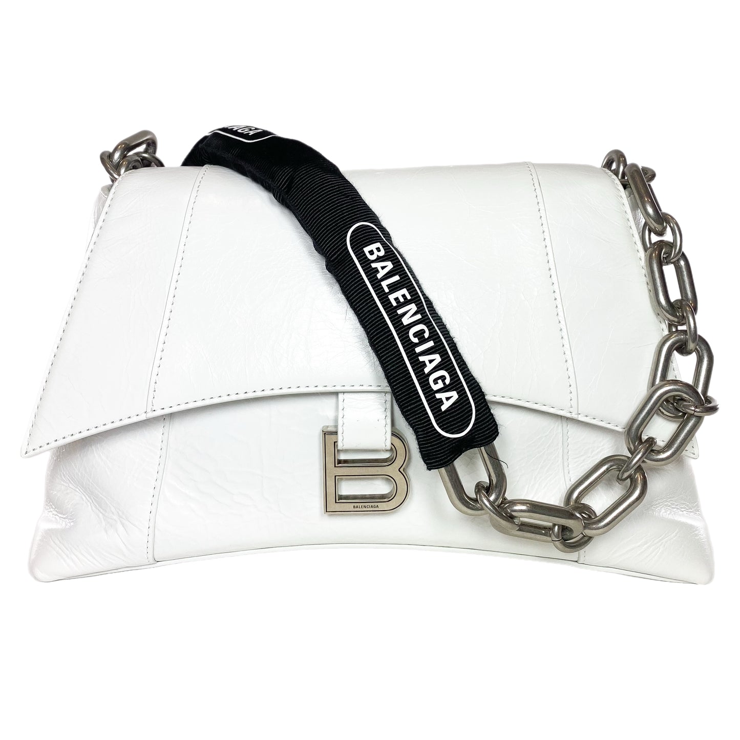 Balenciaga White Downtown Chain Shoulder Bag