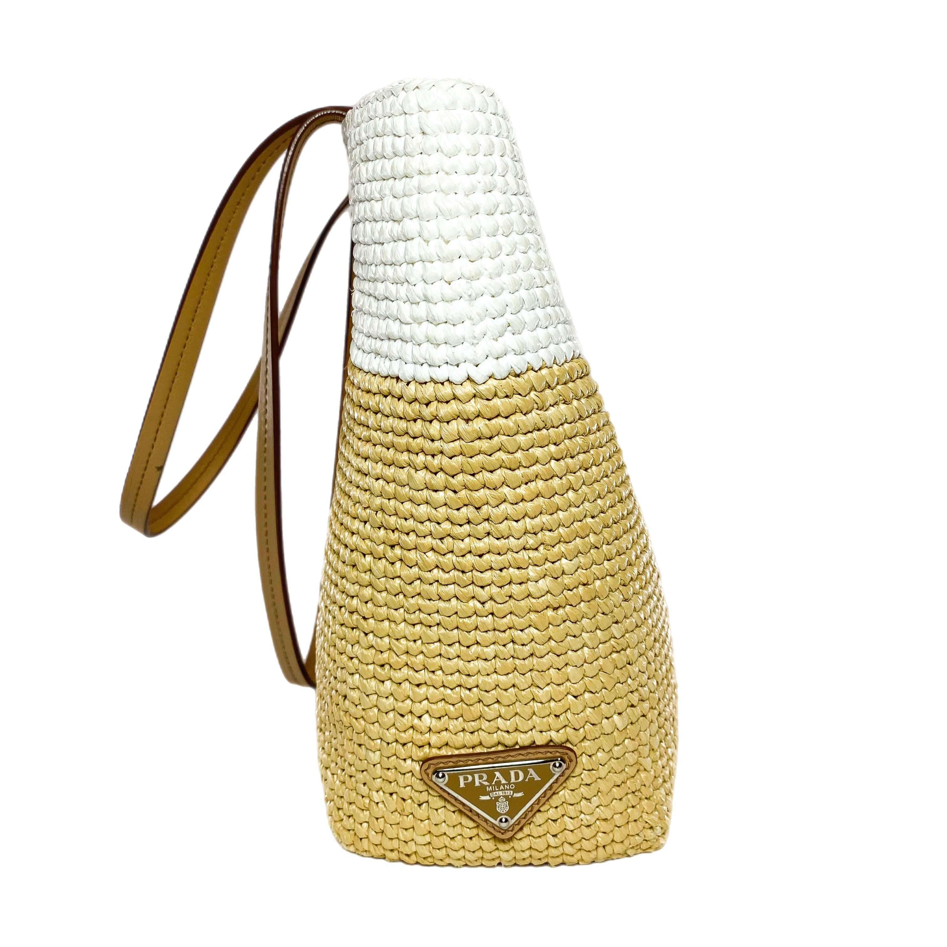 Prada White Naturale Yarn Raffia Effect Tote Bag
