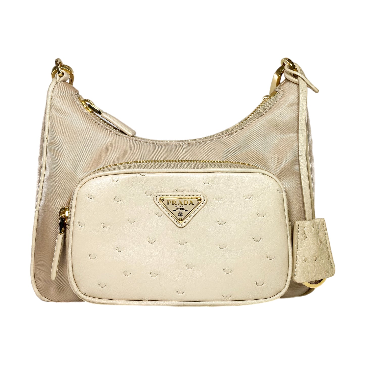 Prada Cammeo Re-Nylon Ostrich Shoulder Bag