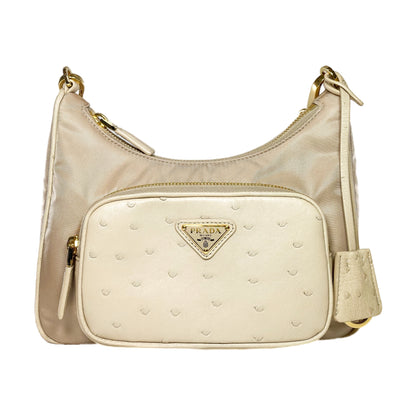 Prada Cammeo Re-Nylon Ostrich Shoulder Bag